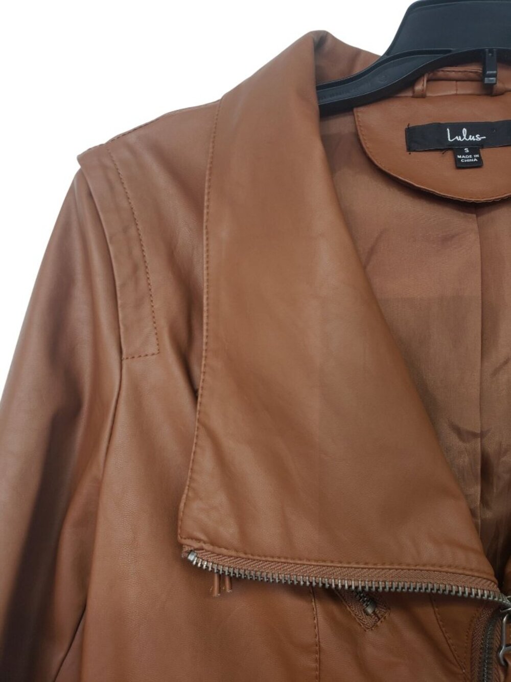 Lulu's Brown Faux Leather Vegan Moto Jacket Womens S Boho Country Western - Picture 7 of 15